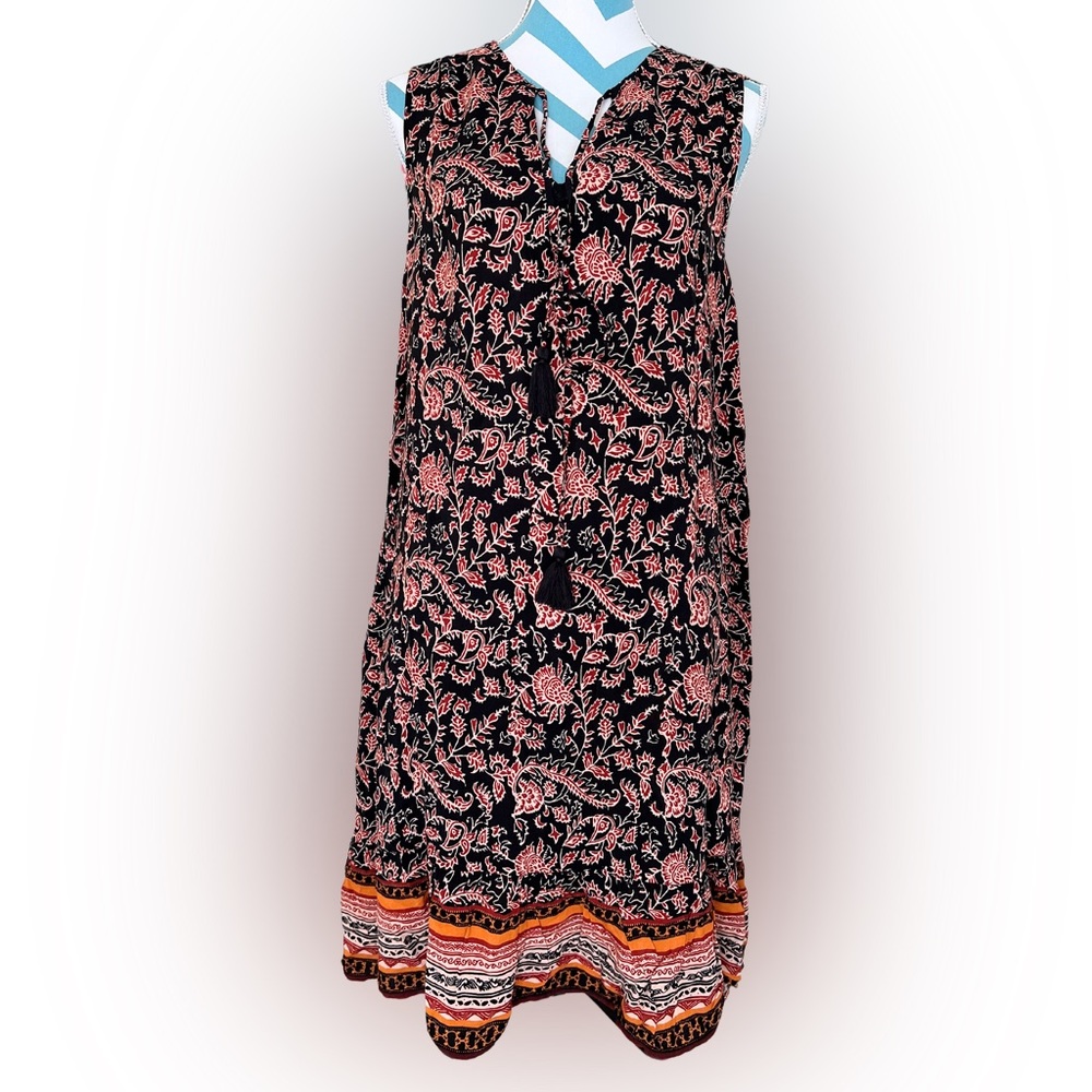 Beachlunchlounge Sleeveless Boho Dress Black with Paisley Design Size Small P